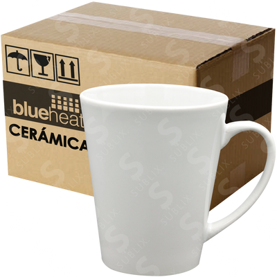 Taza de cerámica 12oz Blanca Reforzada Cónica (Caja de 36) Blue Heat