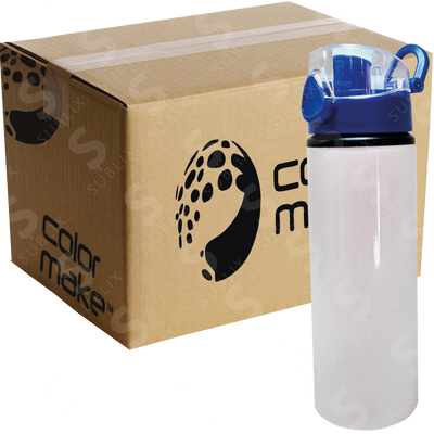 Botella de aluminio 750ml Blanca Botón presionable azul (Caja de 24 pzas) Color Make