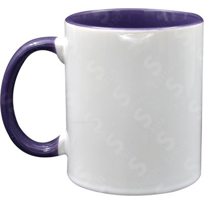Taza de cerámica 11oz. Blanca. Interior y asa color morado ColorMake