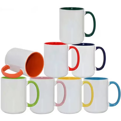 Taza de cerámica 15oz Blanca Interior y asa de colores