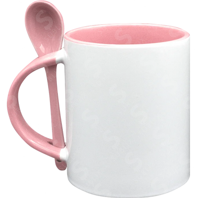 Taza de cerámica 11oz Con Interior y cuchara rosa