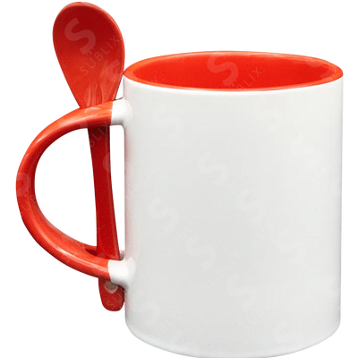 Taza de cerámica 11oz Con Interior y cuchara rojo