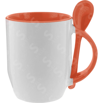 Taza de cerámica 12oz Con cuchara Interior naranja