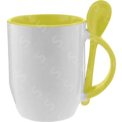 Taza de cerámica 12oz Con cuchara Interior amarillo