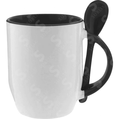 Taza de cerámica 12oz Con cuchara Interior negro