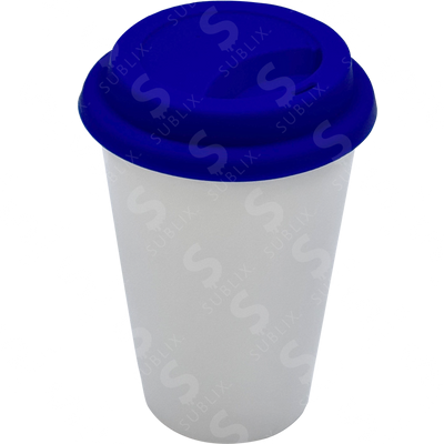 Vaso Tumbler de cerámica 15oz. Cónico con tapa de silicón color azul ColorMake
