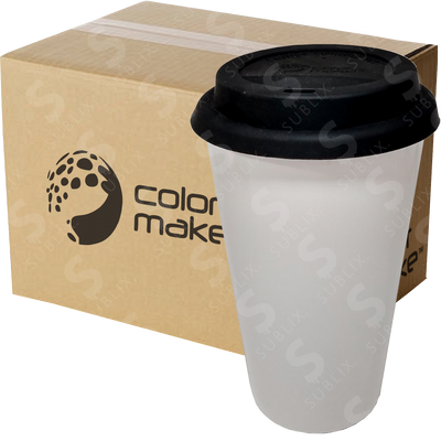 Vaso Tumbler de cerámica 15oz Cónico tapa de silicón negro (Caja de 36) Color Make