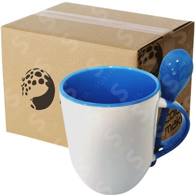Taza de cerámica 11oz Con cuchara Interior azul (Caja de 36) Color Make