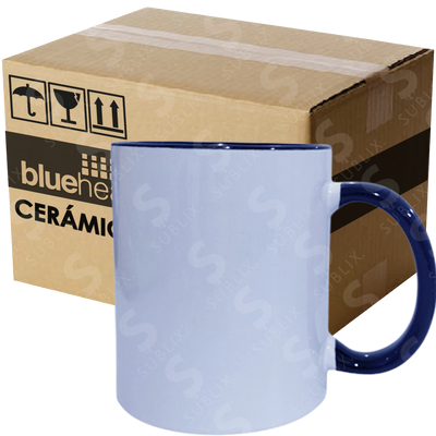 Taza de cerámica 11oz Blanca Reforzada Interior y asa color cobalto (Caja de 36) Blue Heat